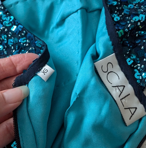Scala Vintage Sequined Beaded Mini Evening Dress XSmall Blue - Picture 10 of 16